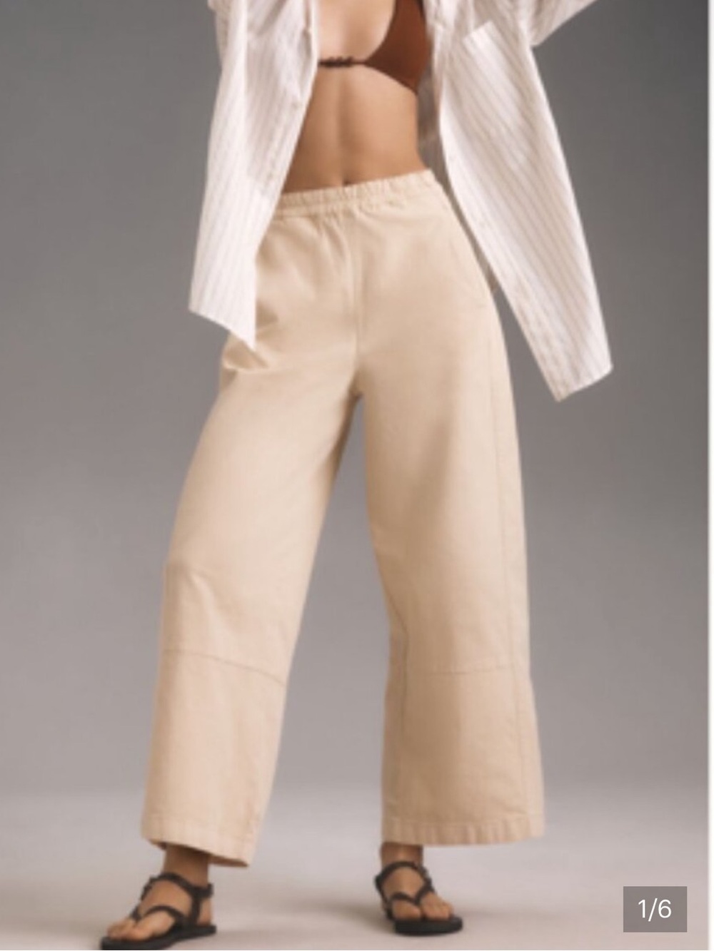Anthropology-Pilcro Wide-Leg Elastic Waist Pants in Light Beige